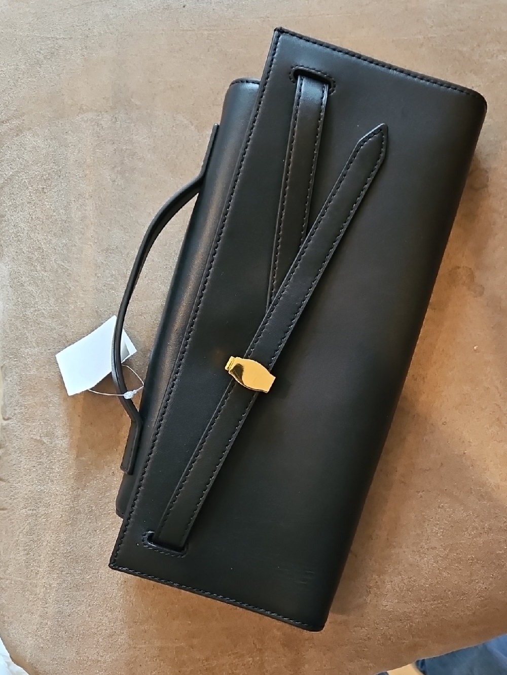 Veronica Beard Black Leather Clutch with Gold Accent